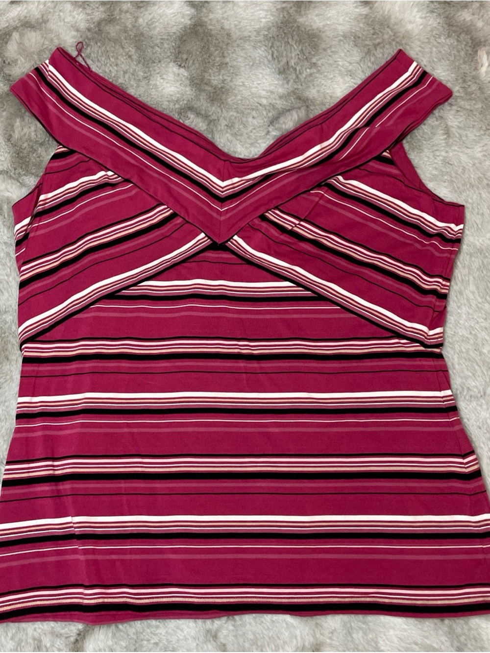 White House Black Market Striped Off-Shoulder Magenta Pink Blouse-0275